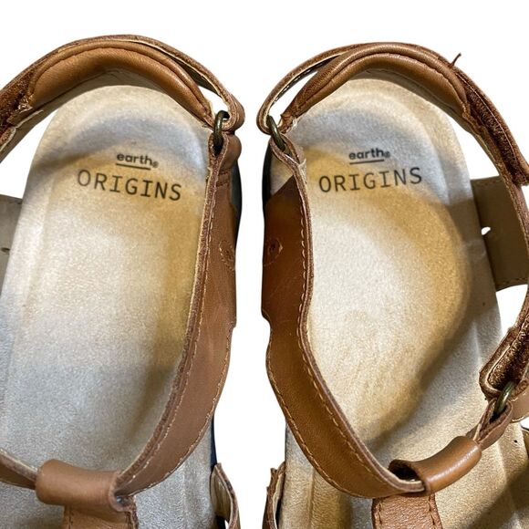 Earth Origins Sandals Women 8.5 EU 40 Brown Leather Closed Toe Fisherman Flats - Picture 3 of 9